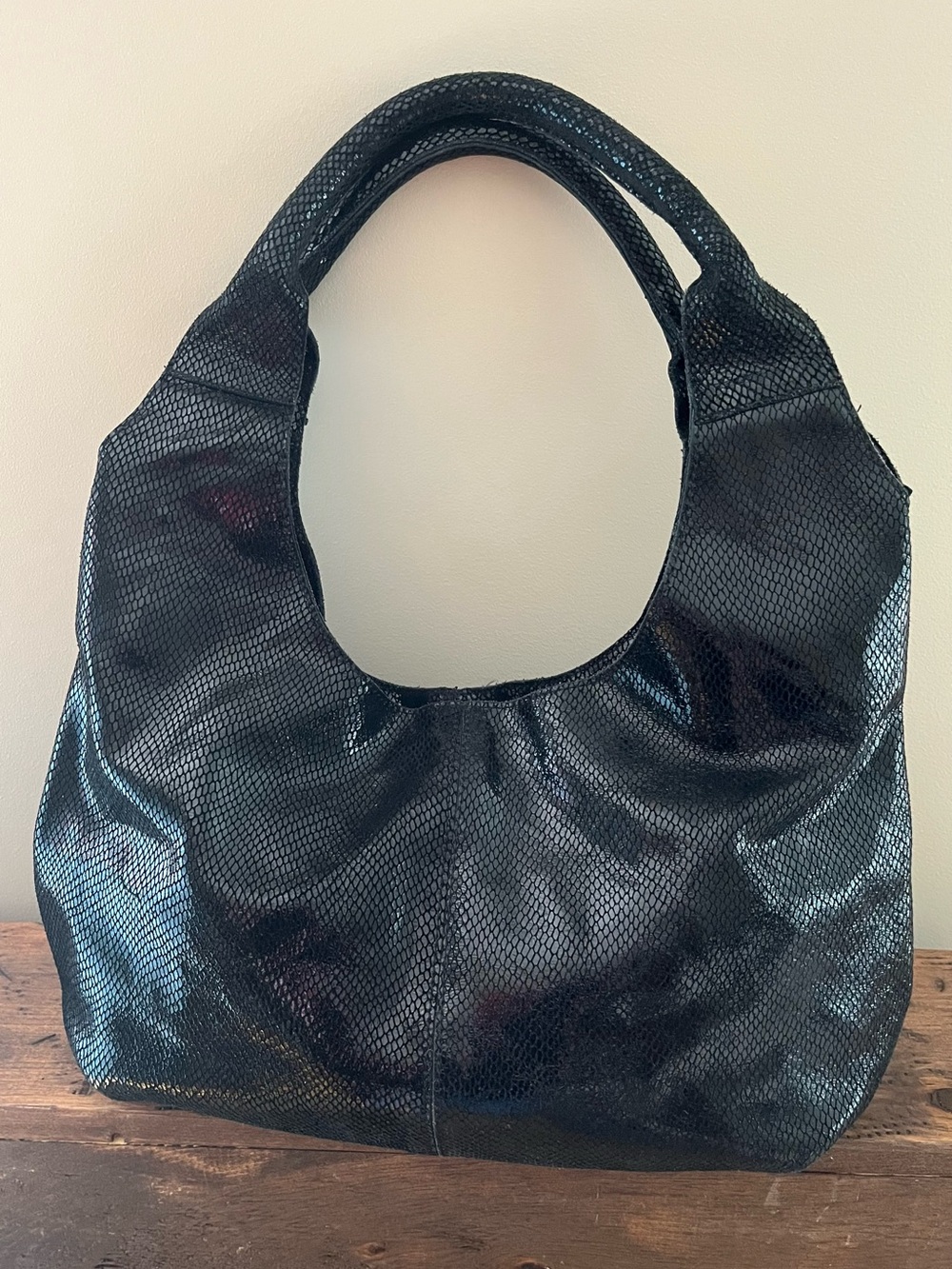 Maxine Couture Hobo Suede Leather Handbag Black
